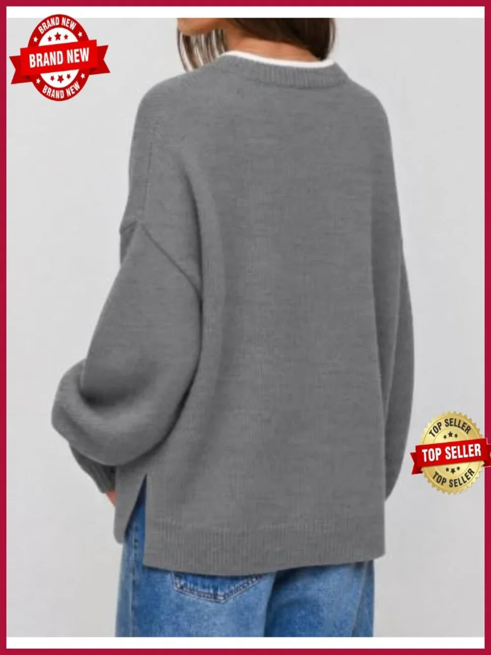 ZESICA Women's Oversized Crewneck Pullover Sweater with Lantern Sleeves - Long